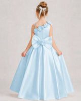 Baby Blue Satin A-line Girls Formal Dress Back View