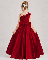 Burgundy Satin A-line Girls Formal Dress Back View