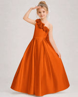 Burnt Orange Satin A-line Girls Formal Dress Front View