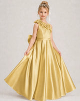 Gold Satin A-line Girls Formal Dress Front View
