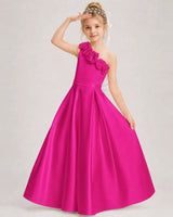 Hot Pink Satin A-line Girls Formal Dress Front View