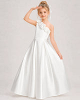 Ivory Satin A-line Girls Formal Dress Front View