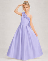 Lavender Satin A-line Girls Formal Dress Front View