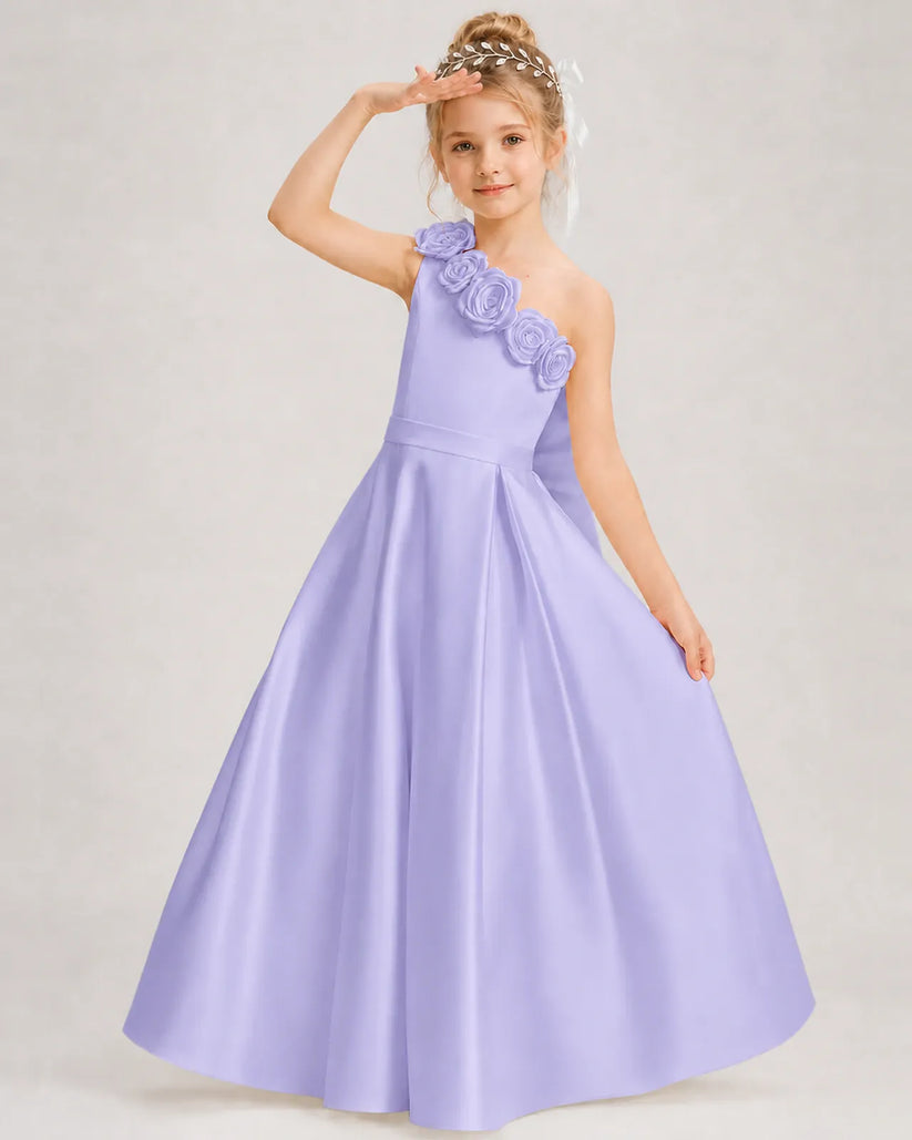 Lavender Satin A-line Girls Formal Dress Front View