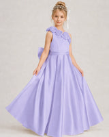 Lavender Satin A-line Girls Formal Dress Front View