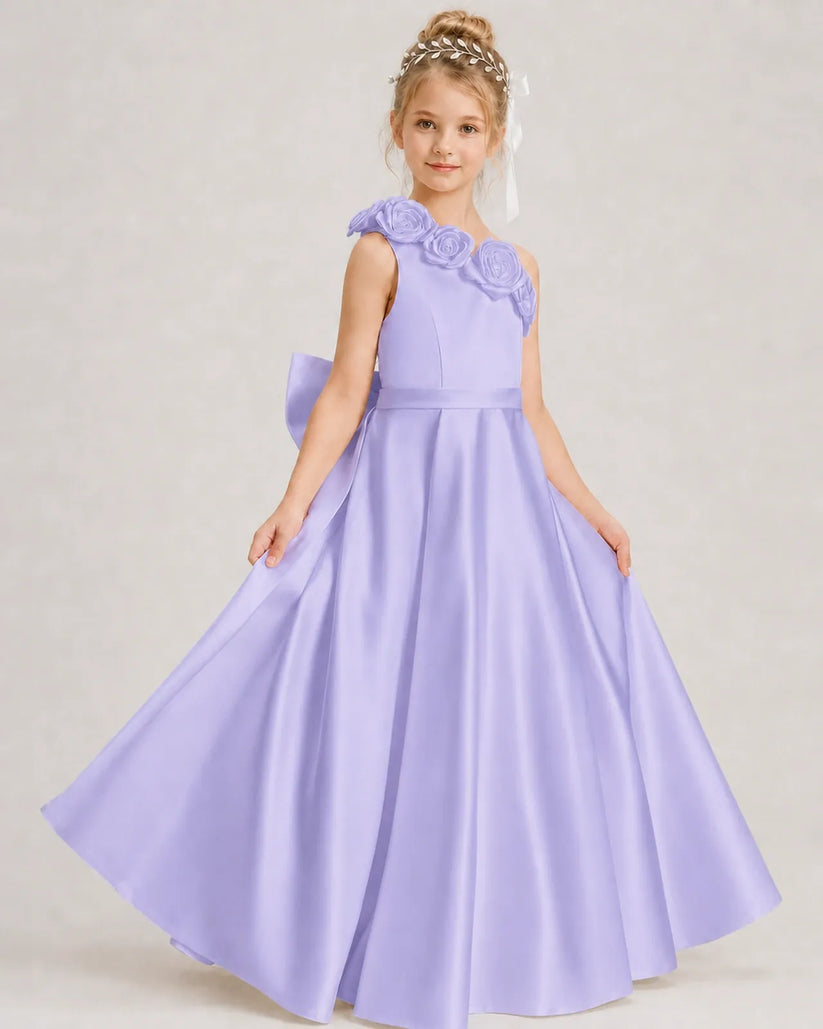 Lavender Satin A-line Girls Formal Dress Front View