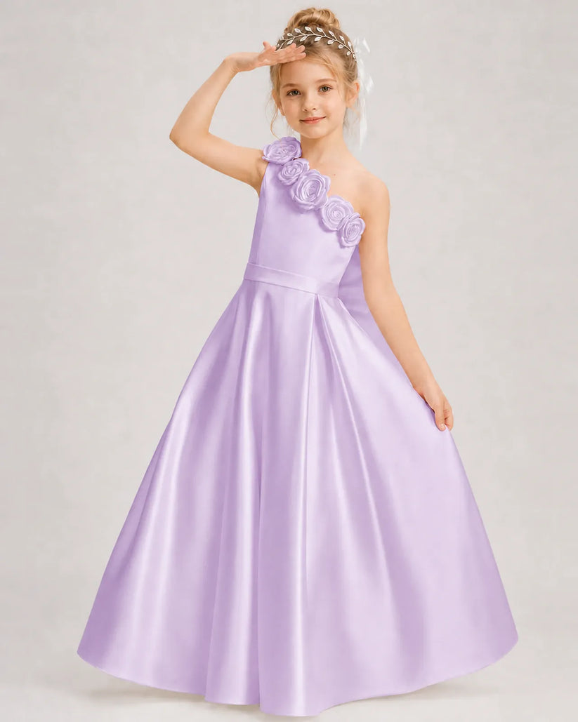 Lilac Satin A-line Girls Formal Dress Front View