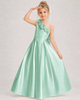 Mint Green Satin A-line Girls Formal Dress Front View