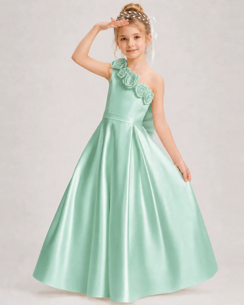 Mint Green Satin A-line Girls Formal Dress Front View