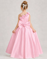 Pink Satin A-line Girls Formal Dress Back View