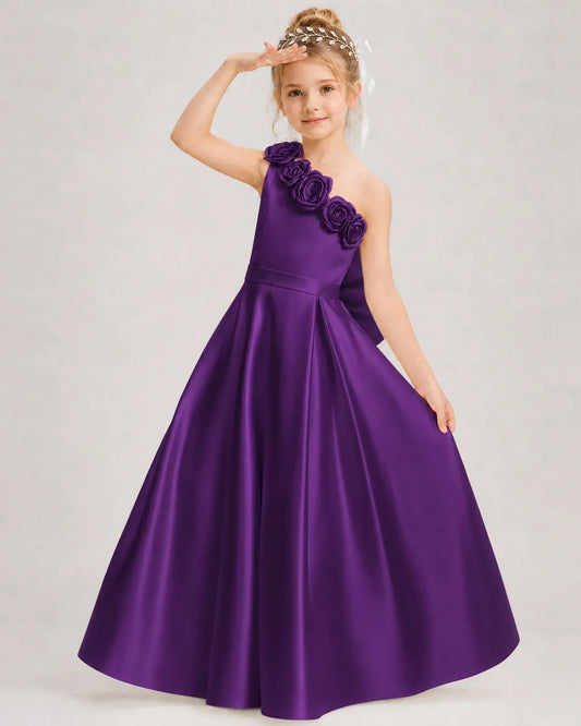 Purple Satin A-line Girls Formal Dress Front View