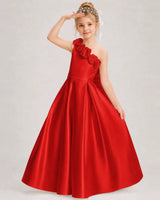 Red Satin A-line Girls Formal Dress Front View