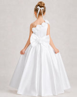 White Satin A-line Girls Formal Dress Back View