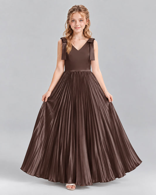 Chocolate A-line Junior Bridesmaid Dresses Front