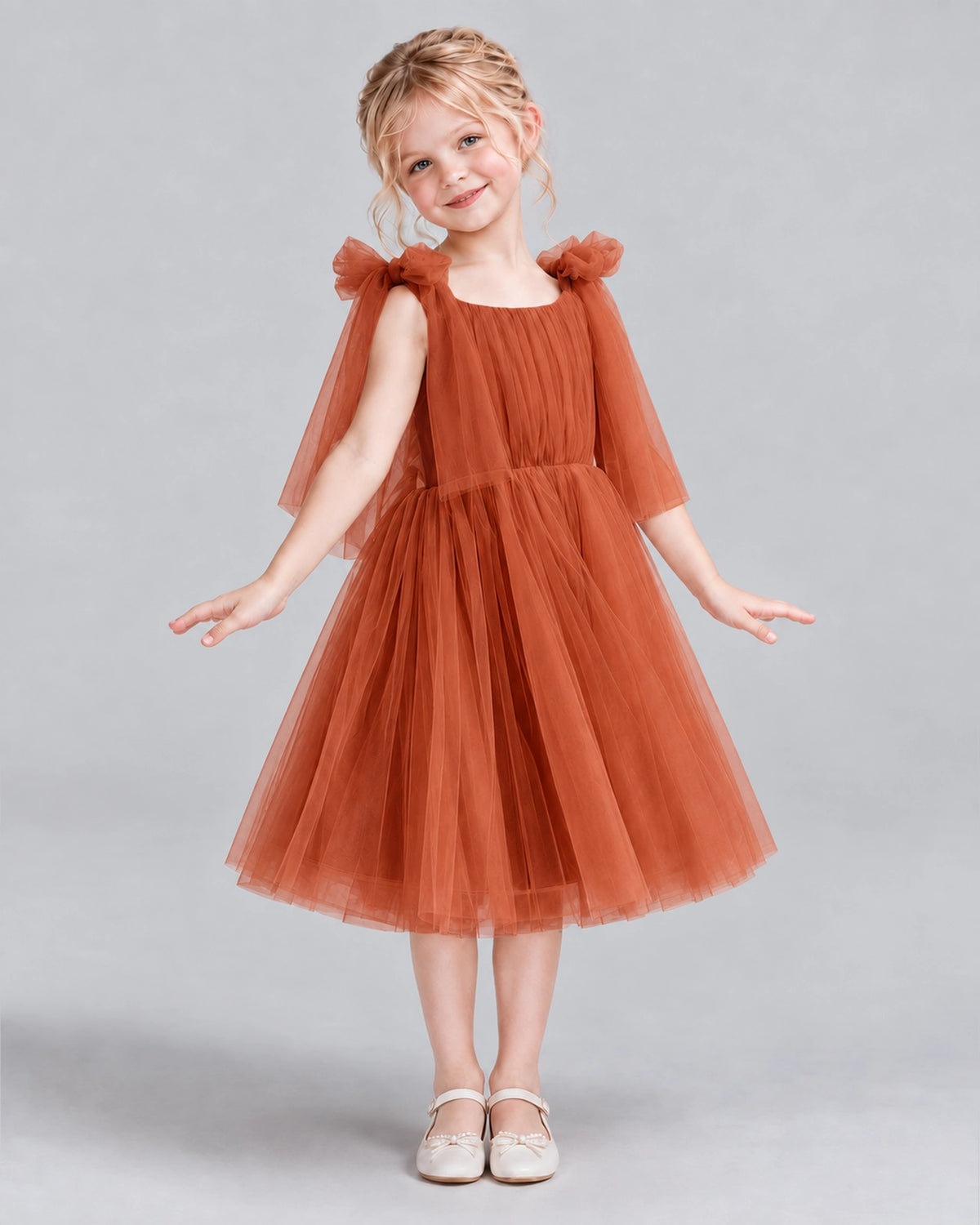 Burnt Orange A-line Flower Girl Dresses Side