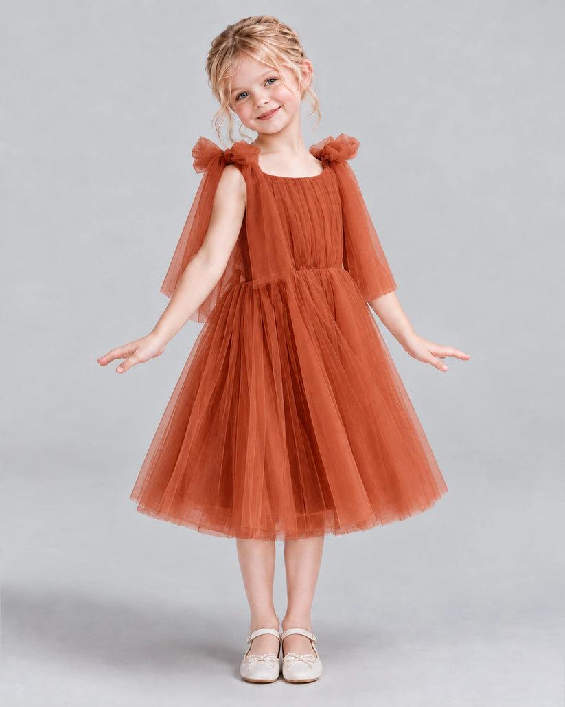 Burnt Orange A-line Flower Girl Dresses Side