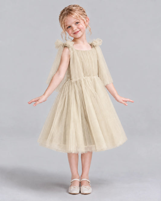 Champagne A-line Flower Girl Dresses Side