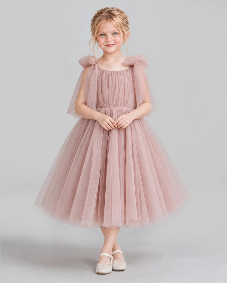 Dusty Rose A-line Flower Girl Dresses Front