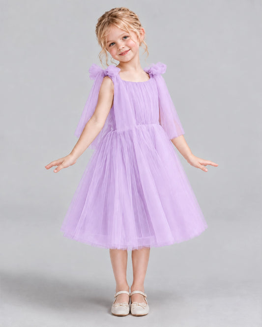 Lilac A-line Flower Girl Dresses Side