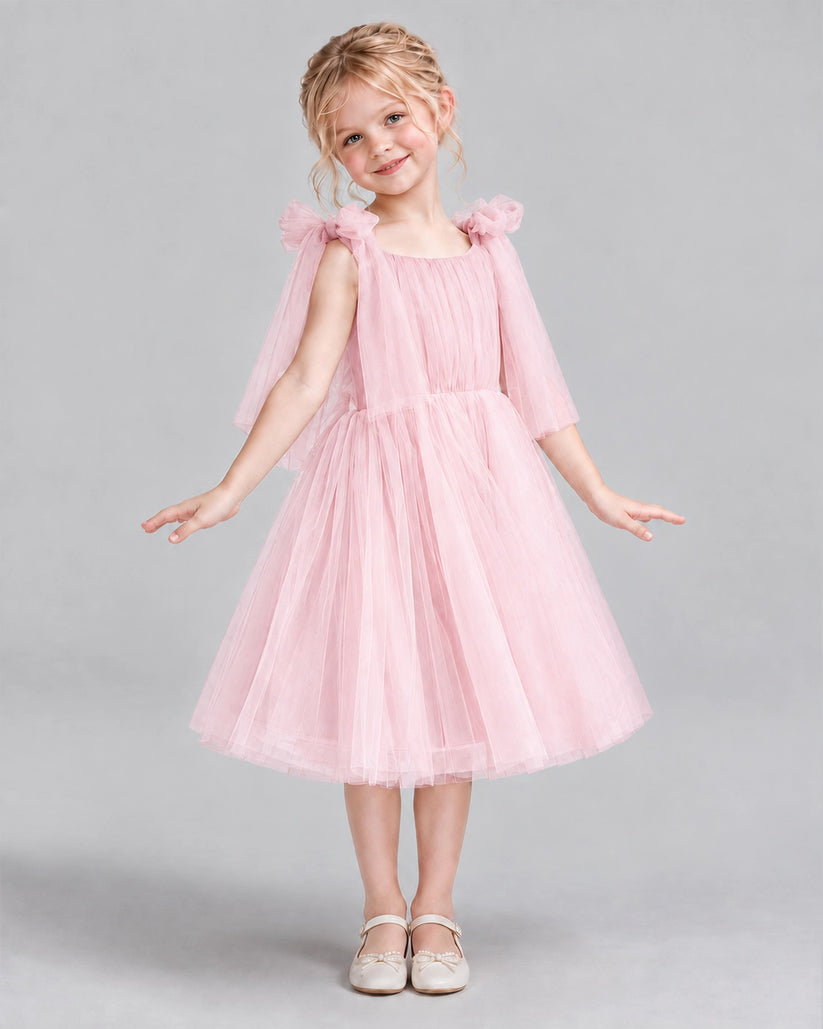 Pink A-line Flower Girl Dresses Side