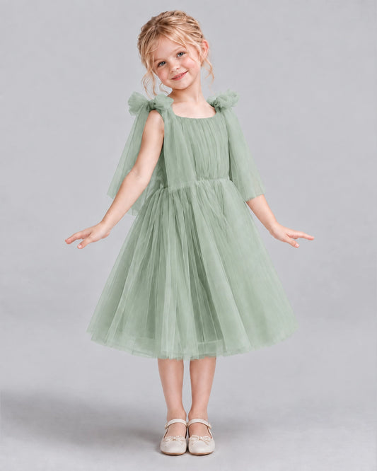Sage Green A-line Flower Girl Dresses Side