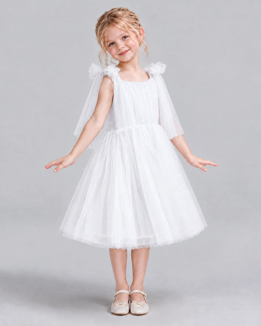 White A-line Flower Girl Dresses Side