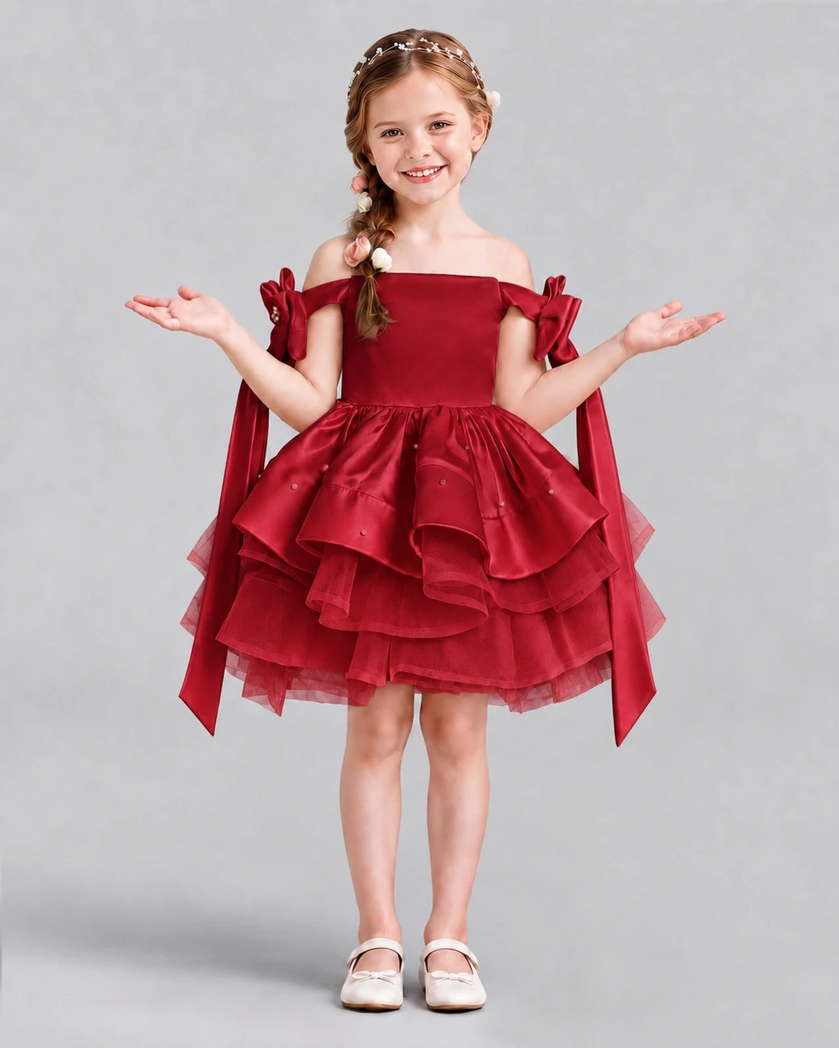 Burgundy A-line Girls Formal Dresses Back