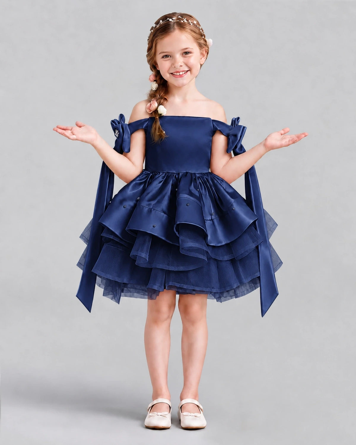 Navy Blue A-line Girls Formal Dresses Back