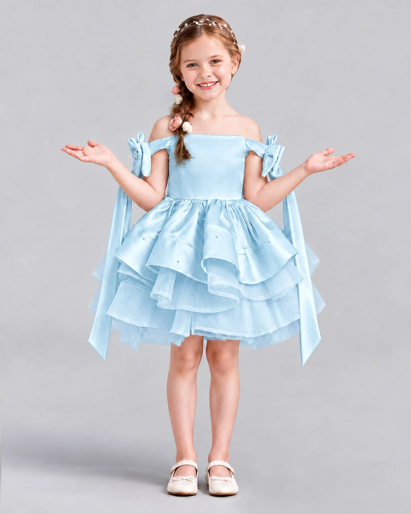 Baby Blue A-line Girls Formal Dresses Back