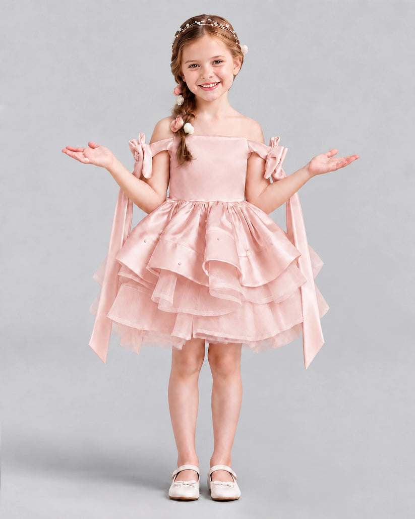Blush Pink A-line Girls Formal Dresses Back