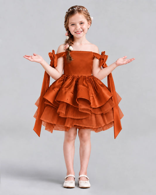 Burnt Orange A-line Girls Formal Dresses Back