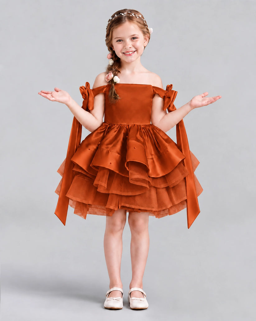 Burnt Orange A-line Girls Formal Dresses Back