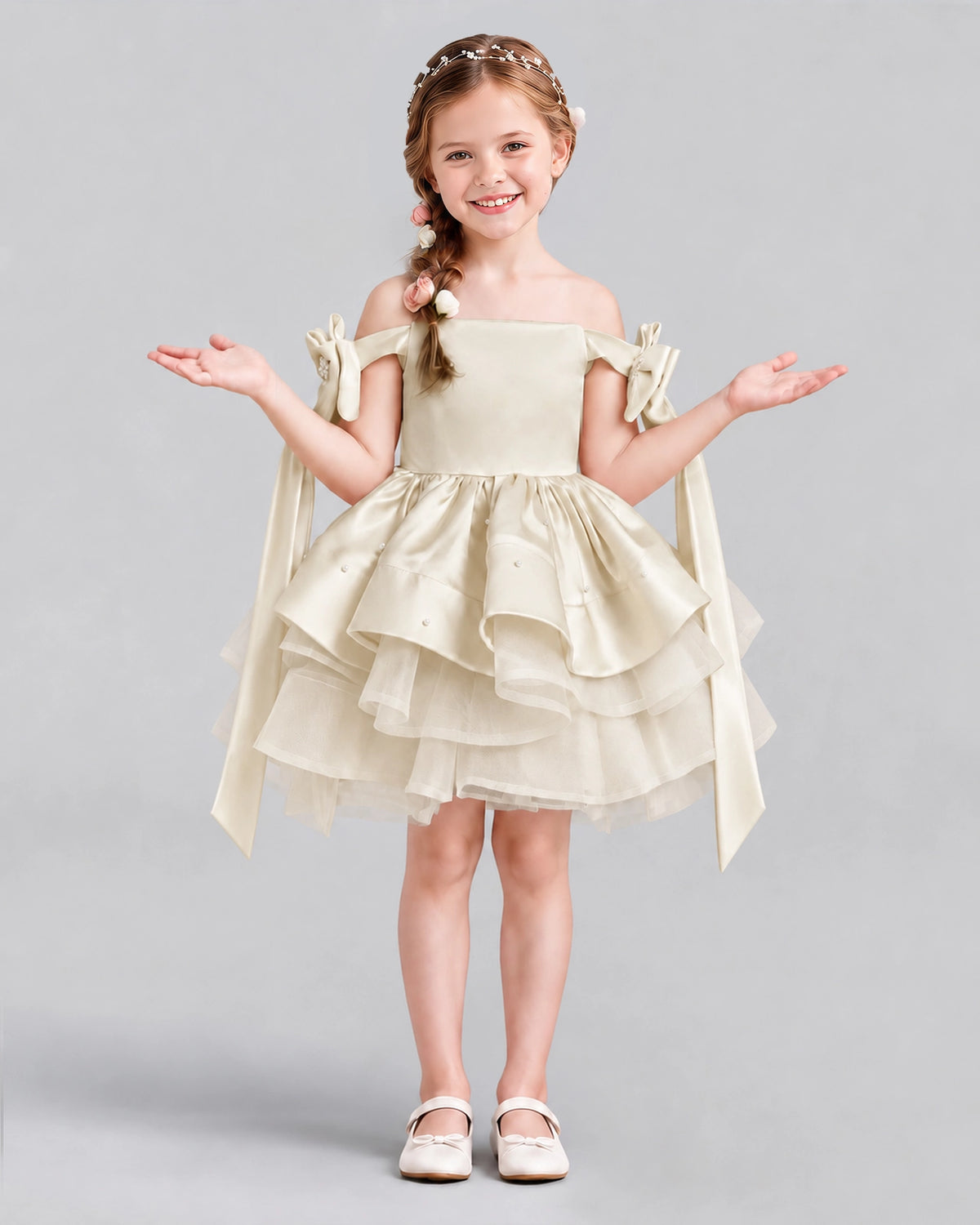 Champagne A-line Girls Formal Dresses Front
