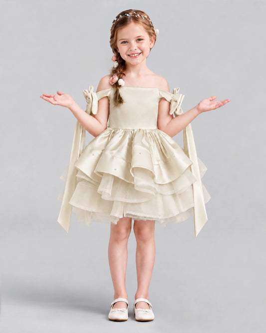 Champagne A-line Girls Formal Dresses Front