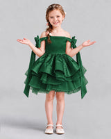 Dark Green A-line Girls Formal Dresses Back