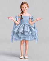 Dusty Blue A-line Girls Formal Dresses Back