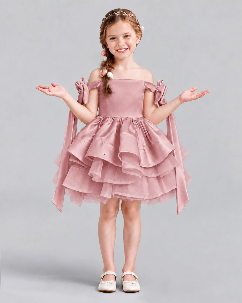 Dusty Rose A-line Girls Formal Dresses Back
