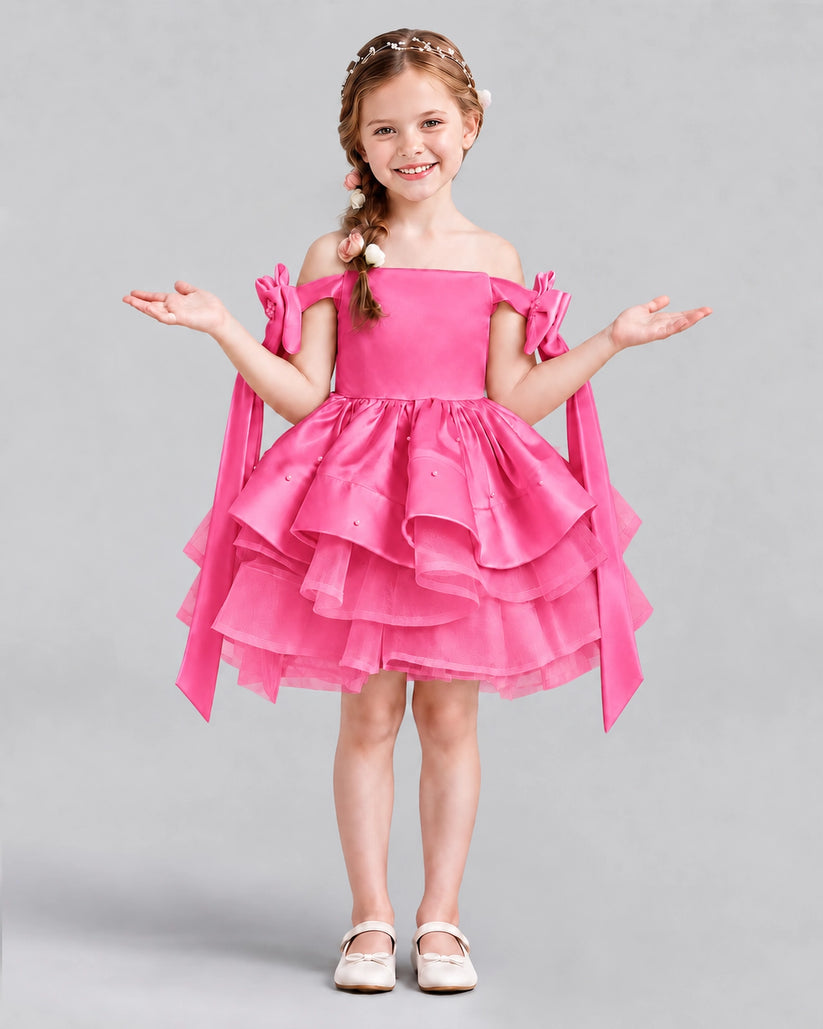 Hot Pink A-line Girls Formal Dresses Back