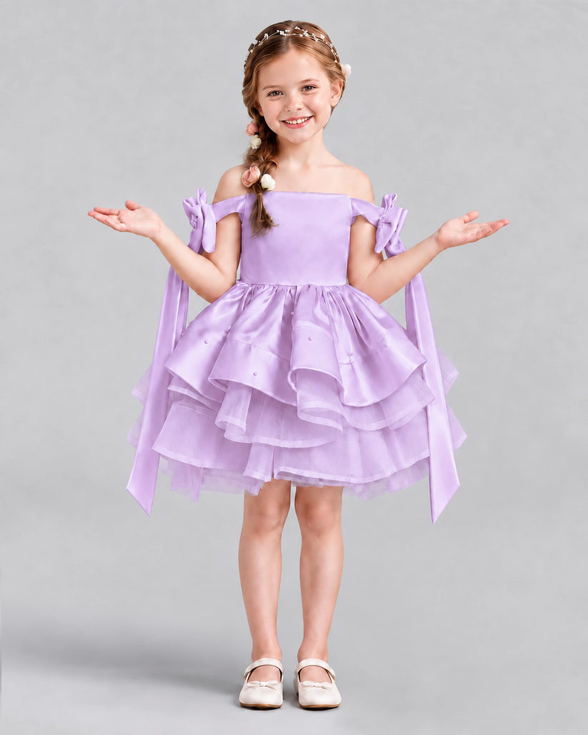Lilac A-line Girls Formal Dresses Back