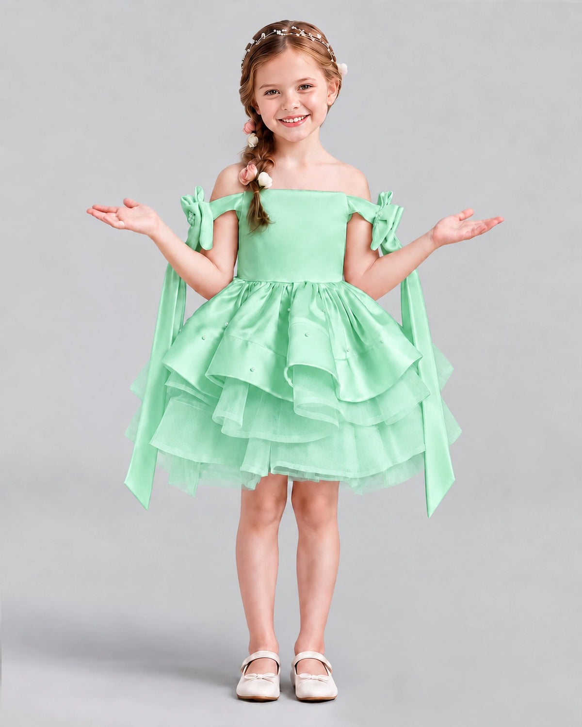 Mint Green A-line Girls Formal Dresses Back