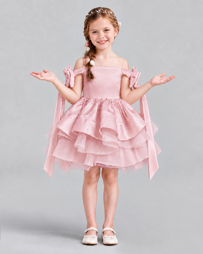 Pink A-line Girls Formal Dresses Back