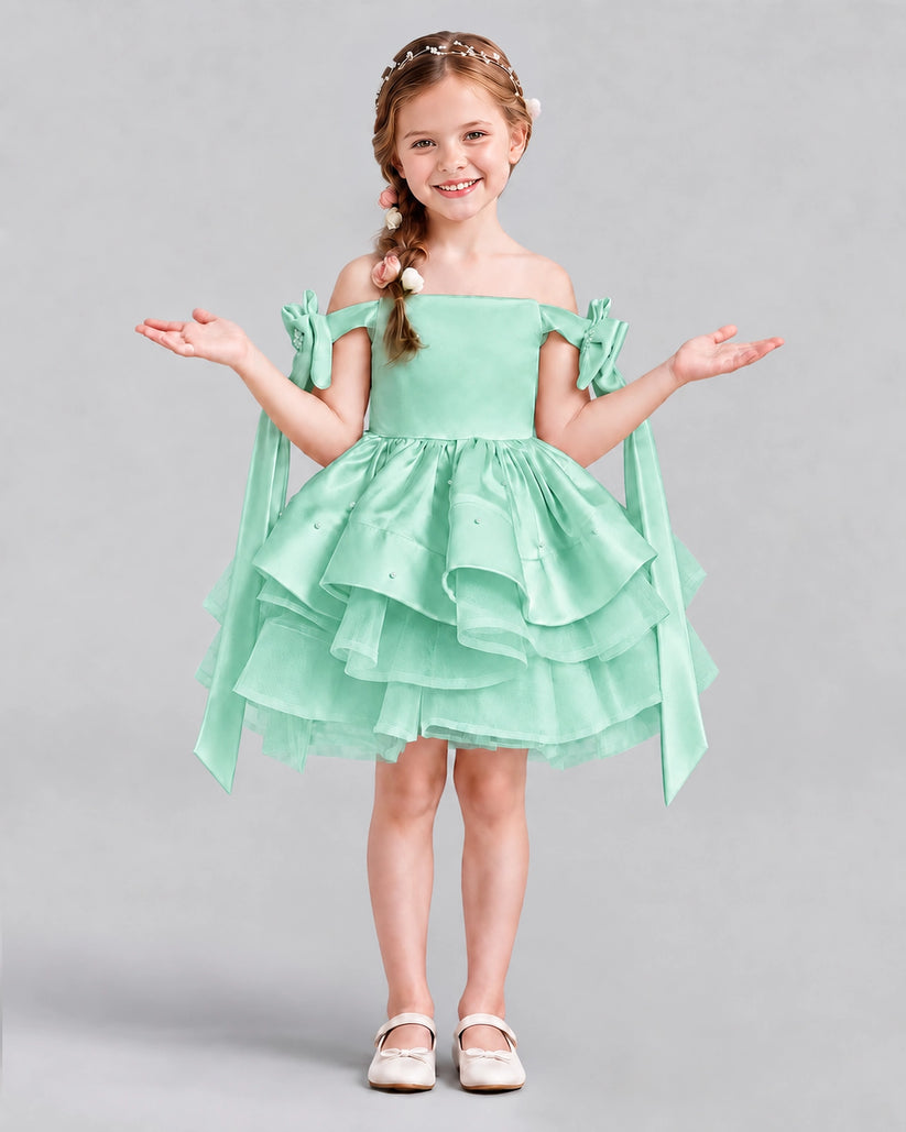 Turquoise A-line Girls Formal Dresses Back