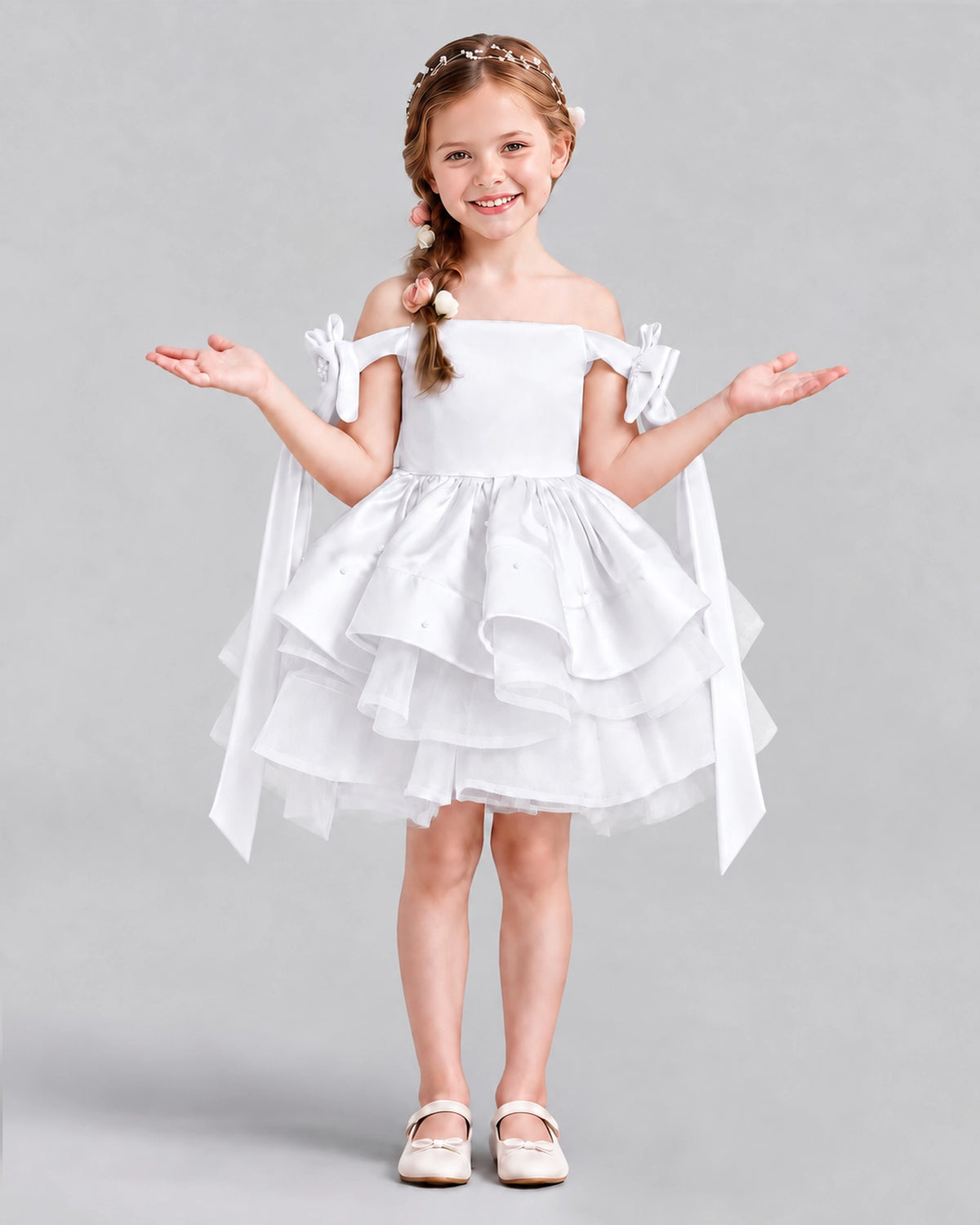 White A-line Girls Formal Dresses Back