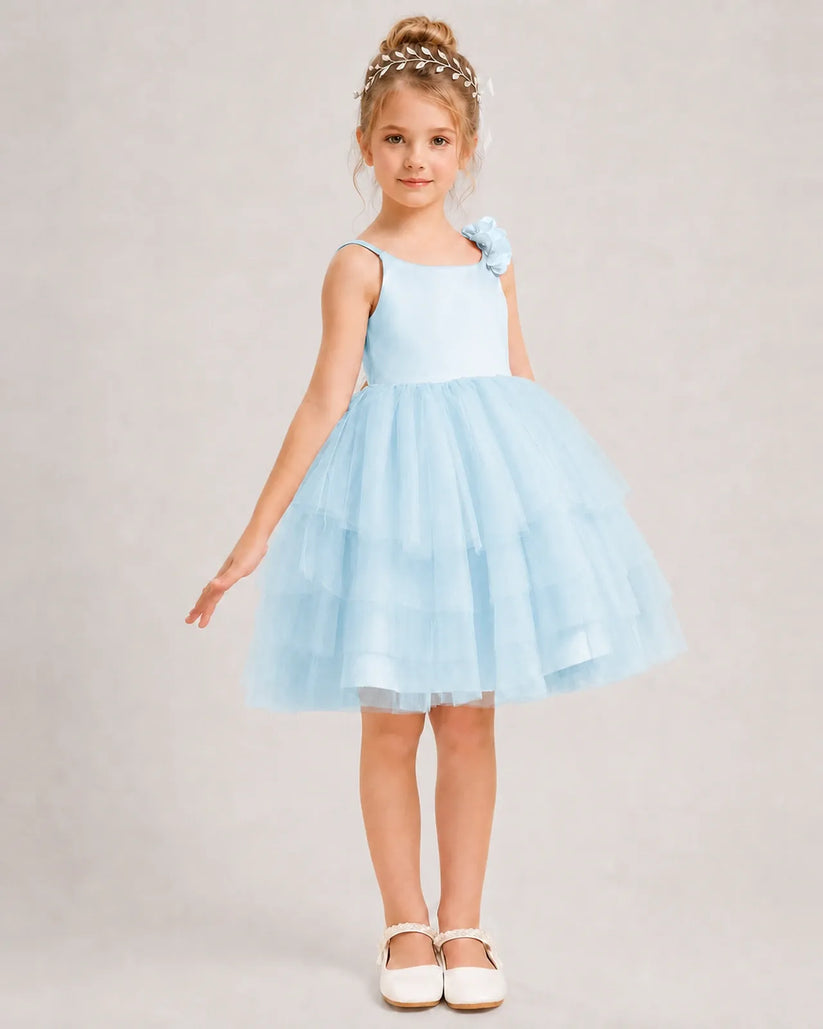 Baby Blue Tulle A-line Girls Formal Dress Front View