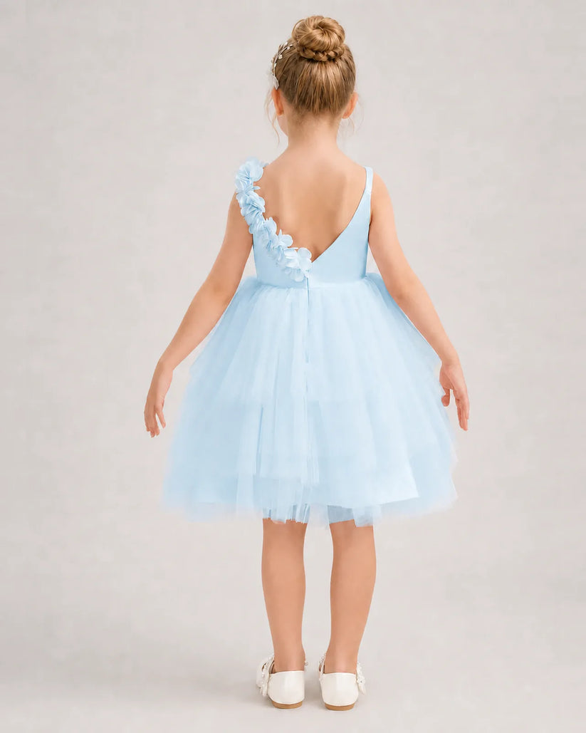 Baby Blue Tulle A-line Girls Formal Dress Back View