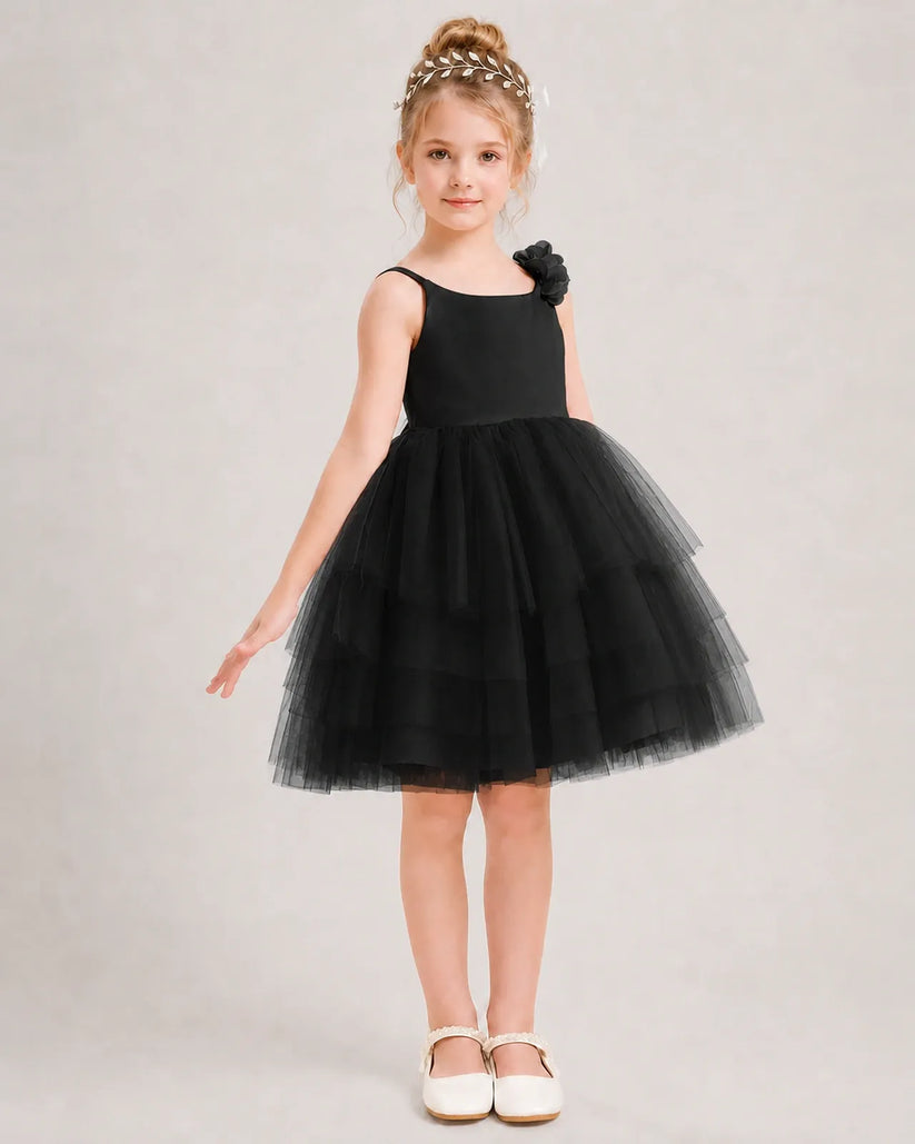 Black Tulle A-line Girls Formal Dress Front View