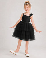 Black Tulle A-line Girls Formal Dress Front View