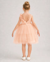 Blush Pink Tulle A-line Girls Formal Dress Back View