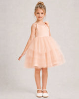 Blush Pink Tulle A-line Girls Formal Dress Front View