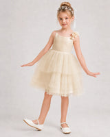 Champagne Tulle A-line Girls Formal Dress Front View